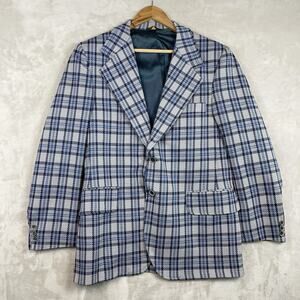 Plaid Blue Men's Blazer Jacket Sport Coat Lined Unbranded 42" Large Preppy